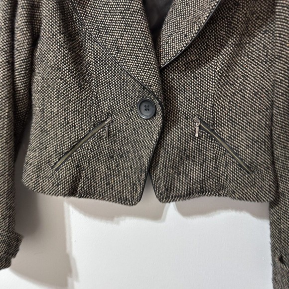 CAbi Jacket Tweed Moto  Cropped coat Button Blazer Size 8 Style 638 Black/Brown - Picture 3 of 15